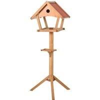 PawHut Wooden Bird Feeder Table Freestanding for Garden Backyard Outside Decorative Pre-cut Weather Resistant Roof 49 x 45 x 139 cm Natural