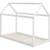 HOMCOM Single Bed Frame, House Scandinavian Style Wooden Bed Frame for 90W x 190Dcm Mattress, Pine Wood Bed Base, White