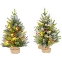 HOMCOM 2 Pieces 2' Prelit Artificial Tabletop Christmas Trees, Led Display