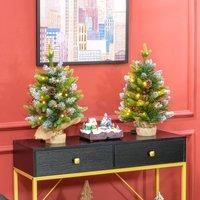 HOMCOM Set of Two Table Top 3ft Artificial Christmas Trees with Lights and Decorations - Green, Green