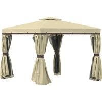 Outsunny 3 x 3(m) Garden Gazebo Pavilion Tent Shelter with 2 Tier Water Repellent Roof, Mosquito Netting and Curtains, Aluminium Frame, Beige