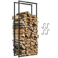 Outsunny 100-150cm Retractable Metal Firewood Log Holder Rack with Hooks