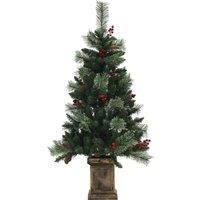 HOMCOM 1.2m/4ft Artificial Christmas Tree with 100 Warm White LED Lights and 8 Modes, Small Xmas Tree with Red Berries, Pine Cones and Retro Base, Green