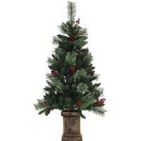 HOMCOM 1.2m/4ft Artificial Christmas Tree with 100 Warm White LED Lights and 8 Modes, Small Xmas Tree with Red Berries, Pine Cones and Retro Base, Green