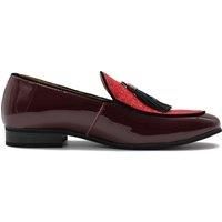 Mens Red Faux Leather Tassel Loafers Patent Shiny Glitter Party Dress Shoes [R879-MARRON-44EU]