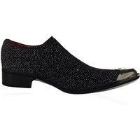Mens Black Leather Lined Metal Toe Loafer Shiny Silver Glitter Dress Party Shoes