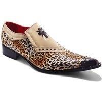 Mens Shiny Patent Faux Leather Leopard Print Metal Toe Loafer Funky Party Shoes