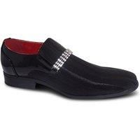 Mens Black Dress Loafers Textured Faux Leather Diamond Strap Wedding Party Shoes