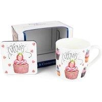 Sweet Mug & Coaster Gift Set - Lifes Better with Cupcakes Bone China Mug and Cork Coaster Set - Tea/Coffee Present
