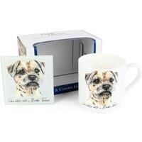 Purely Home Border Terrier Mug & Coaster Gift Set - Lifes Better with a Border Terrier by Rhiannon Chauncey - Bone China Mug and Glass Coaster Set - Tea/Coffee Present for Dog Lovers