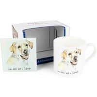 Purely Home Labrador Mug & Coaster Gift Set - Lifes Better with a Labrador by Rhiannon Chauncey - Bone China Mug and Glass Coaster Set - Tea/Coffee Present for Dog Lovers