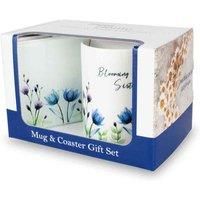 Sister Mug & Coaster Gift Set - Blooming Lovely Sister Flowers Bone China Mug and Glass Coaster Set - Tea/Coffee Present