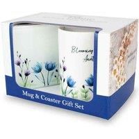 Auntie Mug & Coaster Gift Set - Blooming Lovely Auntie Flowers Bone China Mug and Glass Coaster Set - Tea/Coffee Present