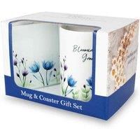 Gran Mug & Coaster Gift Set - Blooming Lovely Gran Flowers Bone China Mug and Glass Coaster Set - Tea/Coffee Present