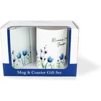 Grandma Mug & Coaster Gift Set - Blooming Lovely Grandma Flowers Bone China Mug and Glass Coaster Set - Tea/Coffee Present