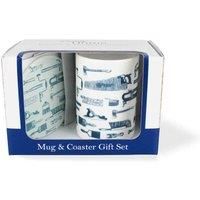 Carpenter Mug & Coaster Gift Set - Vintage Hobbies Woodworking Tools Bone China Mug and Glass Coaster Set - Tea/Coffee Present