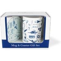 Fishing Mug & Coaster Gift Set - Vintage Hobbies Bone China Mug and Glass Coaster Set - Tea/Coffee Present
