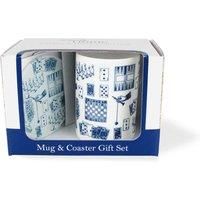 Games Mug & Coaster Gift Set - Vintage Hobbies Classic Board Games Bone China Mug and Glass Coaster Set - Tea/Coffee Present