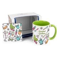 Purely Home Gardening Mug & Coaster Gift Set - Assistant Gardener Light Green Ceramic Cup and Cork Coaster Set - Tea/Coffee Present for Gardeners