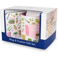 Purely Home Gardening Mug & Coaster Gift Set - Head Gardener Pink Tulips Ceramic Cup and Cork Coaster Set - Tea/Coffee Present for Gardeners