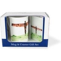 Angel of The North Mug & Coaster Gift Set - British Landmarks by Rhiannon Chauncey - Bone China Mug and Glass Coaster Set - Tea/Coffee Present