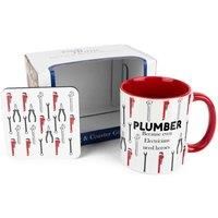 Plumber Mug & Coaster Gift Set - Plumbing Novelty Trades Gift Ceramic Cup and Cork Coaster Set - Tea/Coffee Present