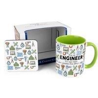 Engineer Mug & Coaster Gift Set - Novelty Trades Gift Ceramic Cup and Cork Coaster Set - Tea/Coffee Present