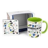 Landscaper Mug & Coaster Gift Set - Gardener Novelty Trades Gift Ceramic Cup and Cork Coaster Set - Tea/Coffee Present