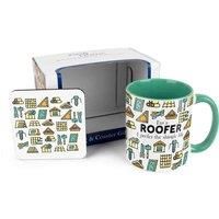Roofer Mug & Coaster Gift Set - Roofing Novelty Trades Gift Ceramic Cup and Cork Coaster Set - Tea/Coffee Present
