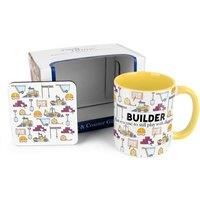 Builder Mug & Coaster Gift Set - Building Novelty Trades Gift Ceramic Cup and Cork Coaster Set - Tea/Coffee Present