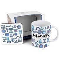 Mechanic Mug & Coaster Gift Set - Novelty Car Trades Gift Ceramic Cup and Cork Coaster Set - Tea/Coffee Present