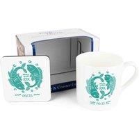 Pisces Mug & Coaster Gift Set - Zodiacs Star Sign Bone China Mug and Cork Coaster Set - Tea/Coffee Present