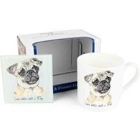 Purely Home Pug Mug & Coaster Gift Set