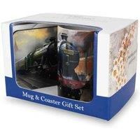 Purely Home Steam Train Mug & Coaster Gift Set - Vintage Trainspotting British Train Platform Locomotives - Present Coffee/Tea Gift Set