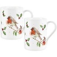 Purely Home Large Robins Bone China Mugs - Set Of 2