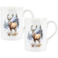 Purely Home Set Of 2 Christmas Reindeer Hambury Bone China Mugs