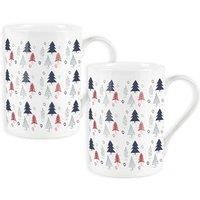 Purely Home Set Of 2 Christmas Trees Pilsdon Bone China Mugs
