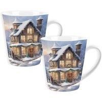 Purely Home Set Of 2 Christmas House Lyscombe Small Latte Mugs