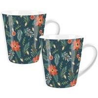Purely Home Set Of 2 Christmas Flowers Lyscombe Small Latte Mugs