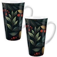 Purely Home Set Of 2 Dark Botanical Lyscombe Small Latte Mugs