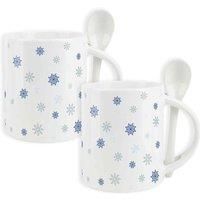 Purely Home Set Of 2 Watercolour Snowflakes Mugs & Spoons