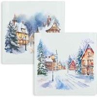 Purely Home Christmas Town (morning & Evening) Mini Hot Pot Stands - Set Of 2