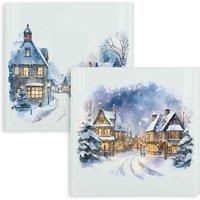 Purely Home Christmas Town day & Night Mini Hot Pot Stands - Set Of 2