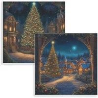 Purely Home Set Of 2 Chritmas Village & Magical Chrismtas Tree Mini Hot Pot Stand