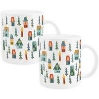 Purely Home Set Of 2 Christmas Houses Chaldon Bone China Mugs