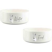 Rabbit Pet Bowl Set - Black & White Food & Water Small Ceramic Food Bowls