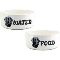 Black Labrador Food & Water Bowl Set - Ceramic Cartoon Dog Feeding Dishes Gift