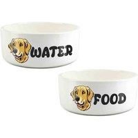 Golden Retriever Food & Water Bowl Set - Ceramic Cartoon Dog Feeding Dishes Gift