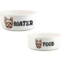 Yorkie Food & Water Bowl Set - Ceramic Cartoon Dog Feeding Dishes Gift