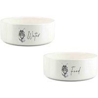 Maine Coon Cat Bowl Set - Black Portrait Food & Water Small Ceramic Food Bowls